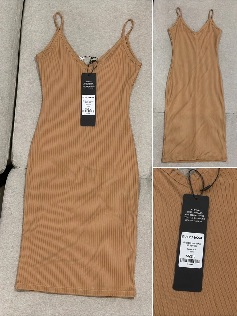 Fashion Nova Ribbed Slip Midi Dress - Camel - Picture 3 of 3